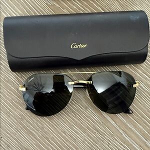 Cartier Gold and Black Aviator Sunglasses